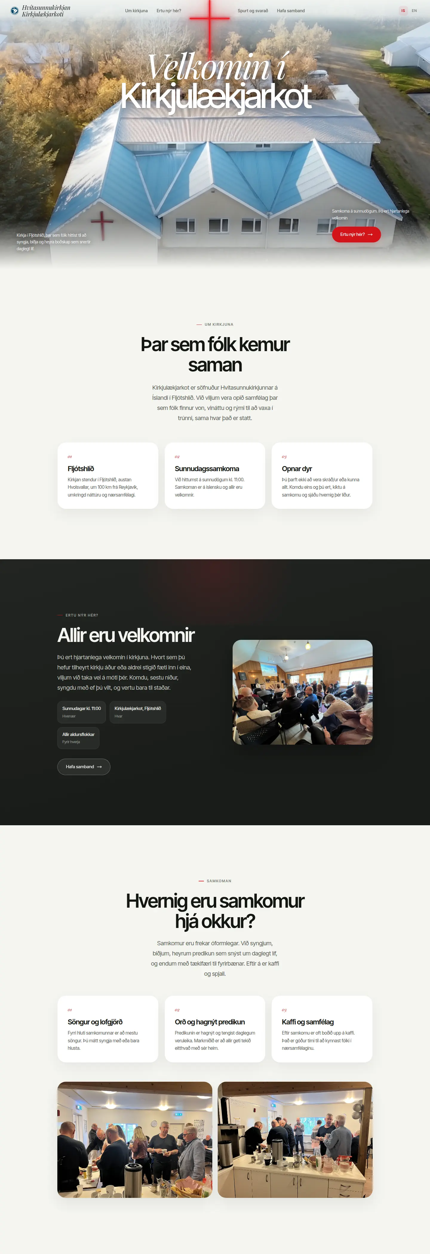 Home page of kirkjulaekjarkot.is, screenshot