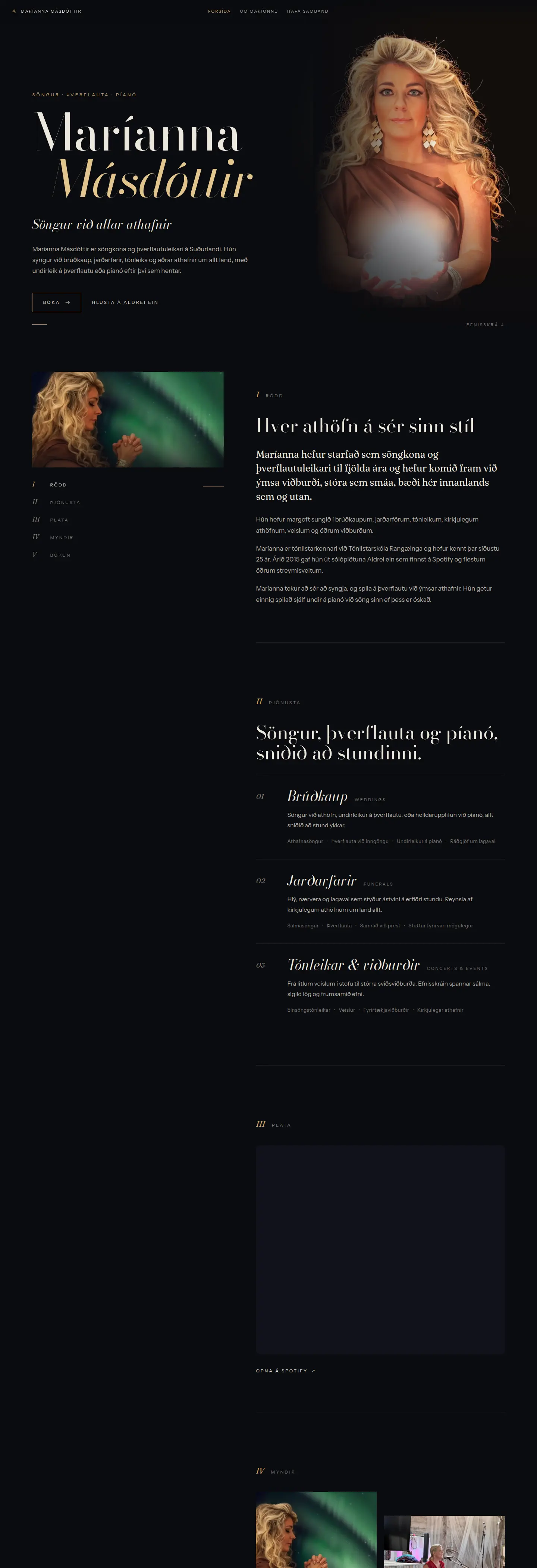Forsíða mariannamusic.is, skjámynd