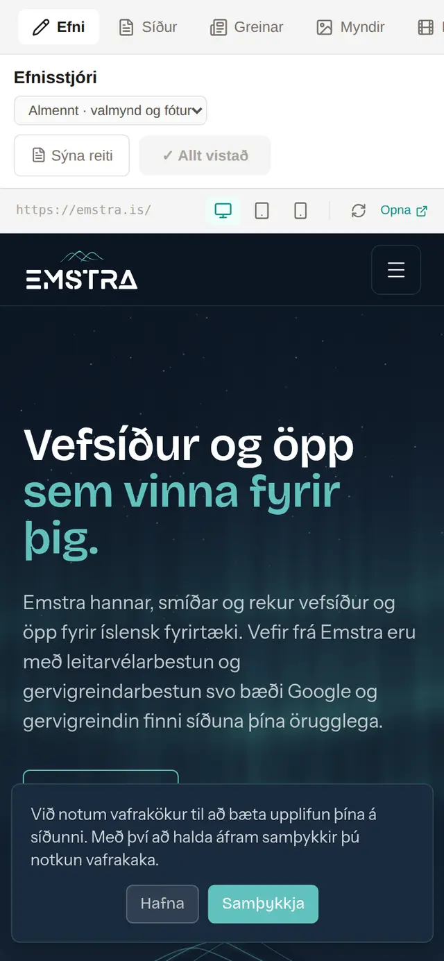 Stjórnborðið virkar í símanum eins og í tölvunni.
